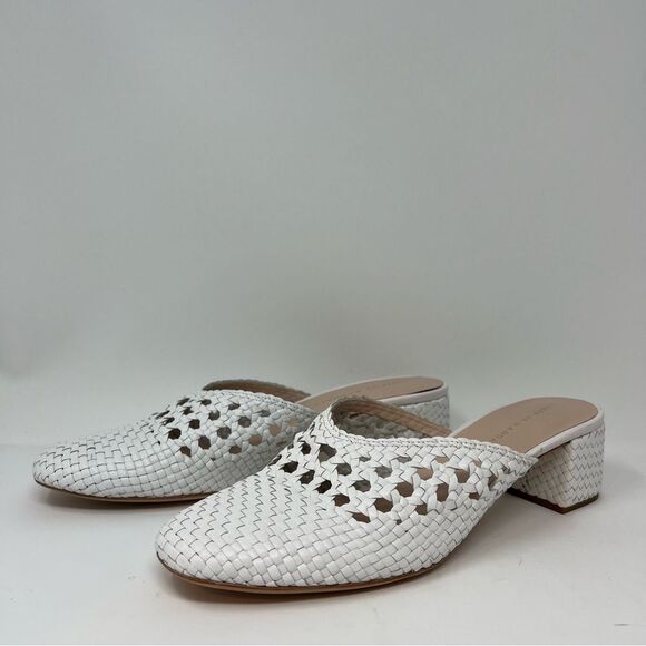 EUC Loeffler Randall Lulu Mule White Leather Woven Block Heel Sz 9 - Picture 5 of 11